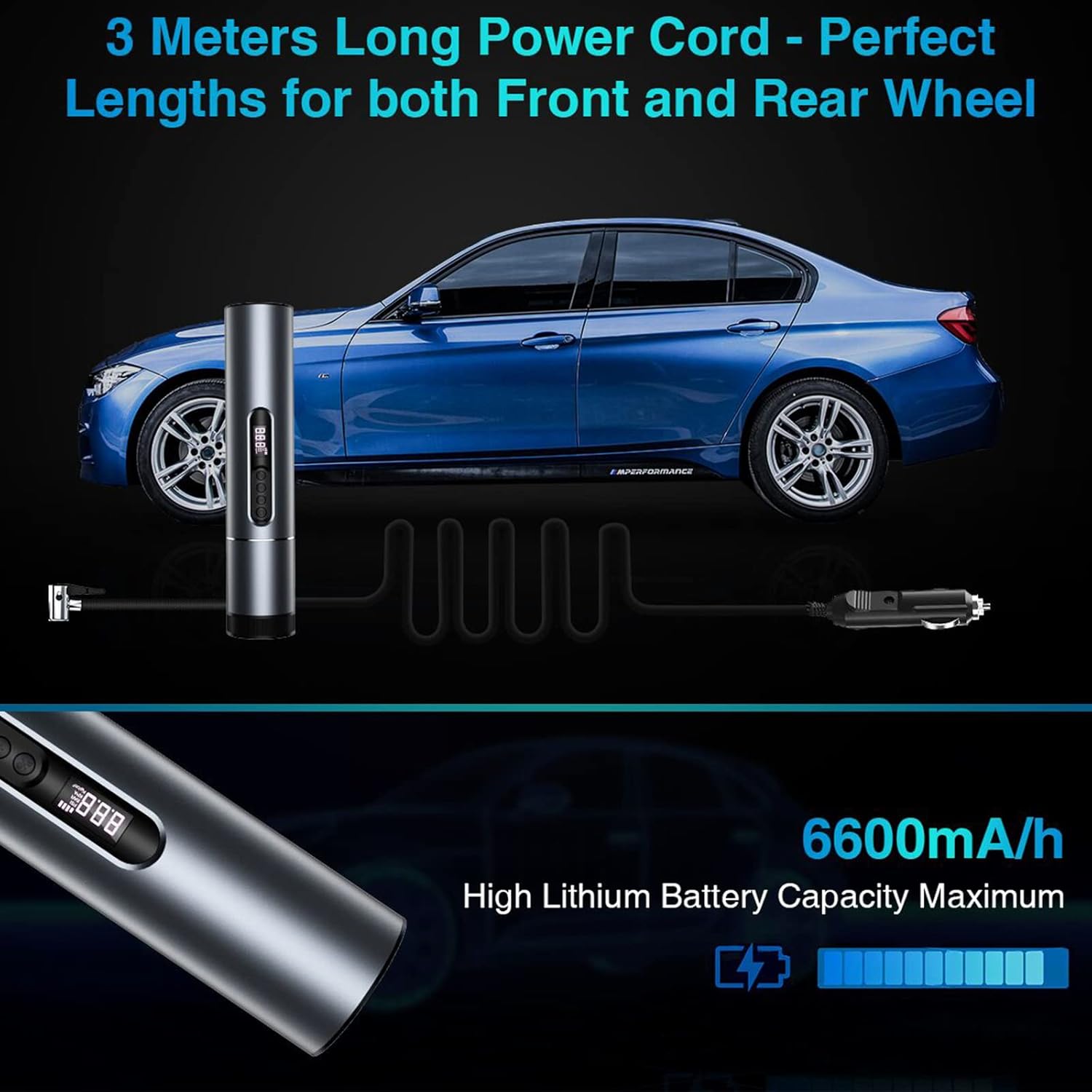 Handheld Air Compressor Portable Inflator, 6600mAh Rechargeable 120PSI Tire Pump with LED Display F137