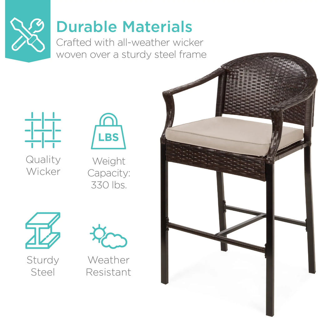 3-Piece Outdoor Wicker Patio Bar Table Bistro Set with Barstools X92219