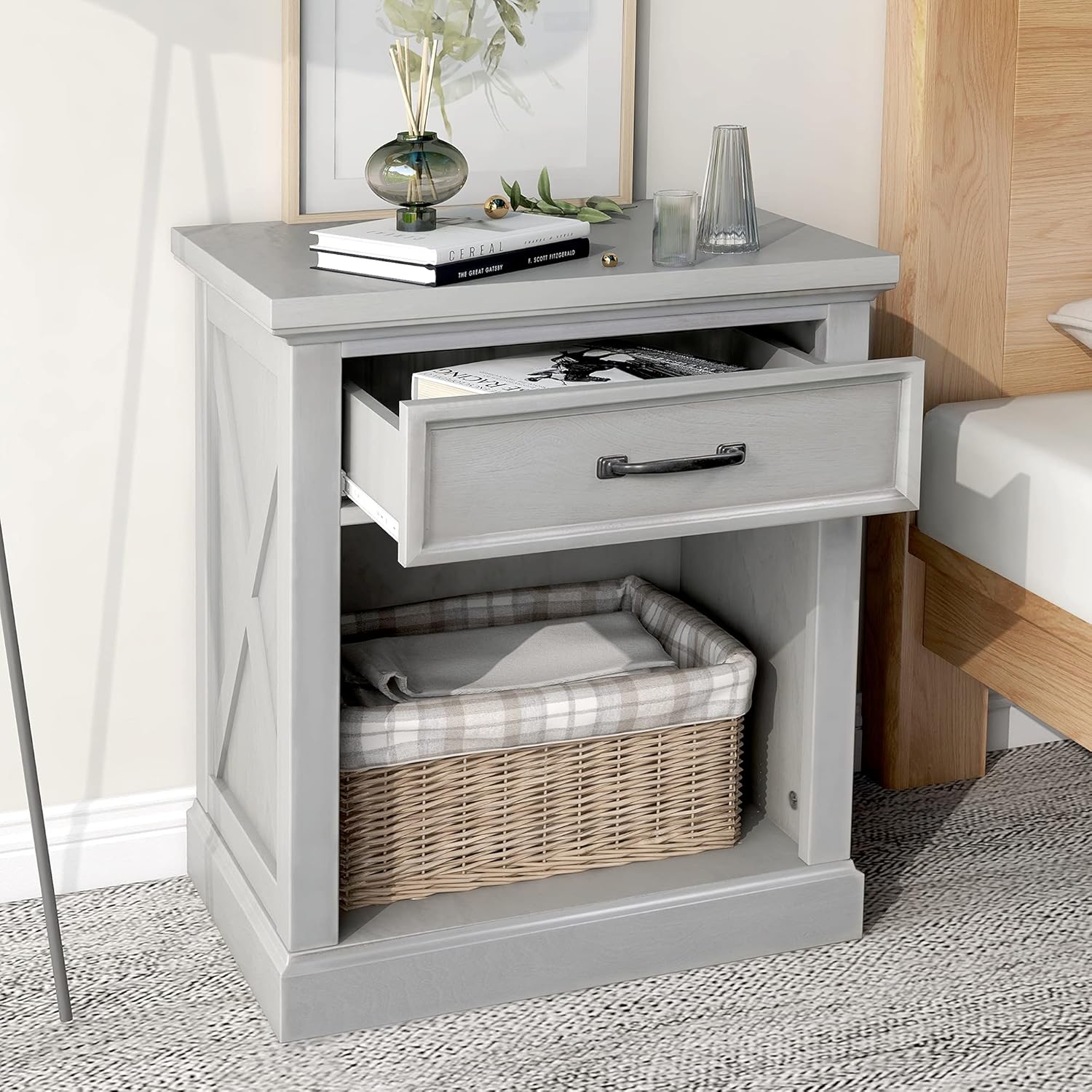 Rustic Gray 3-Drawer Wood Nightstand Q497200