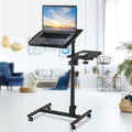 Matte Black Height Adjustable Overbed Laptop Table with Cup Holder Mouse Pad W83873