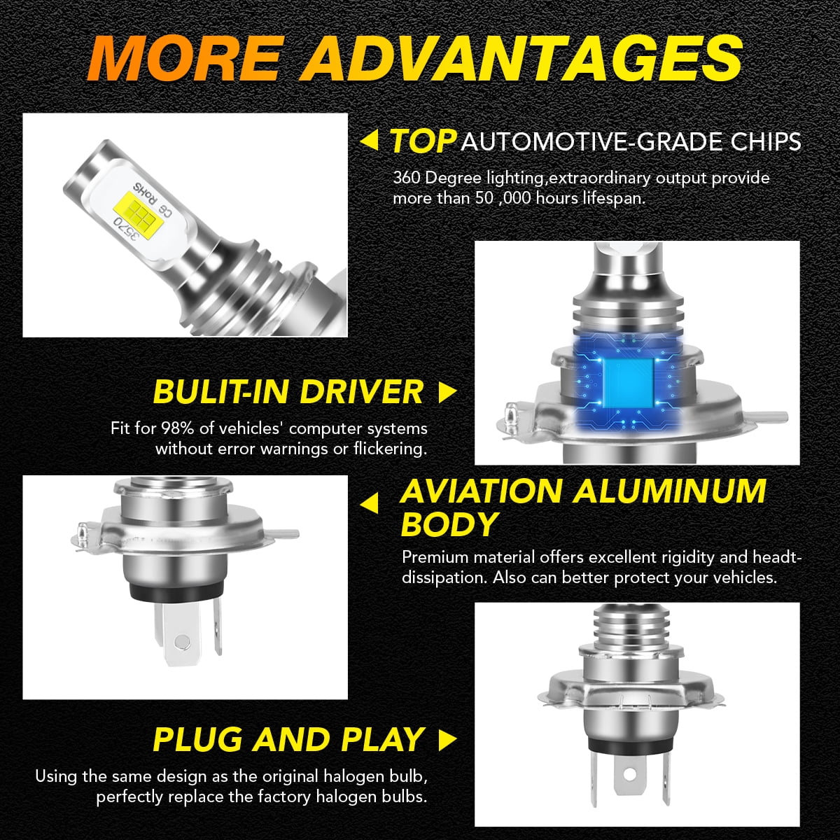 H4 High&Low Beam H11 Fog Light LED Headlight Bulb 6000K White 4x Z768609