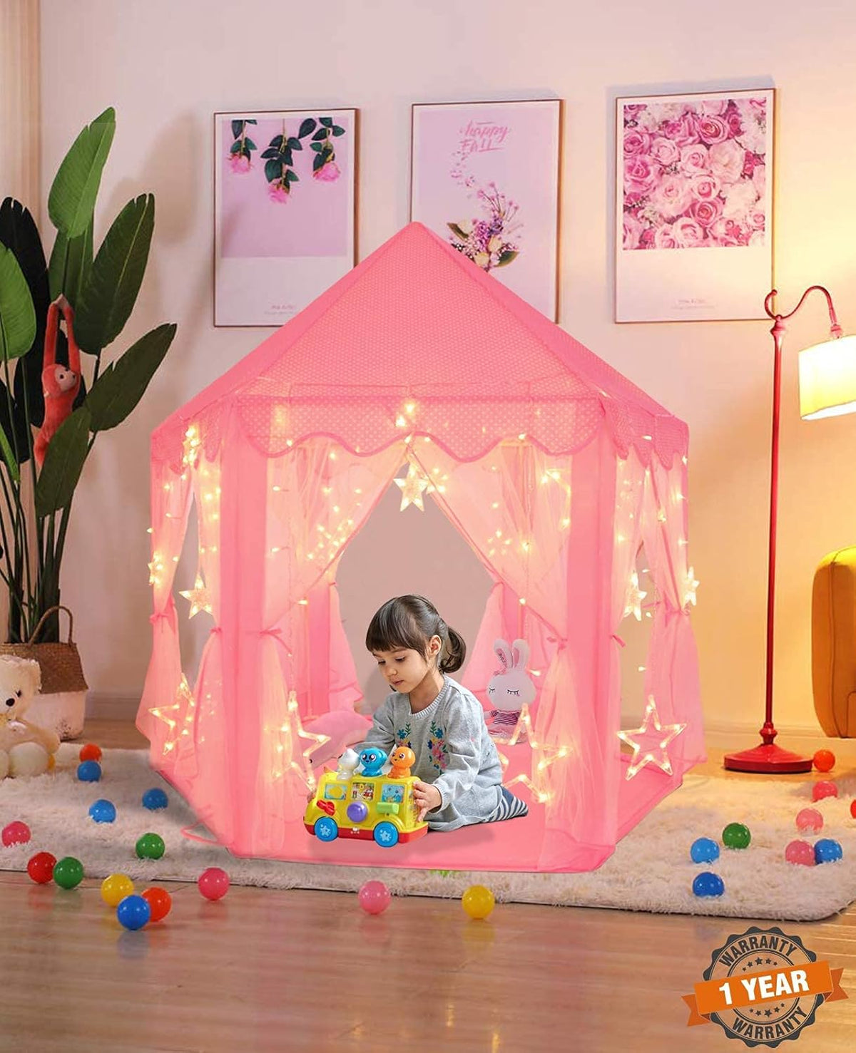 Pink Hexagon Kids Play Tent 55x 53(DxH) Q505718