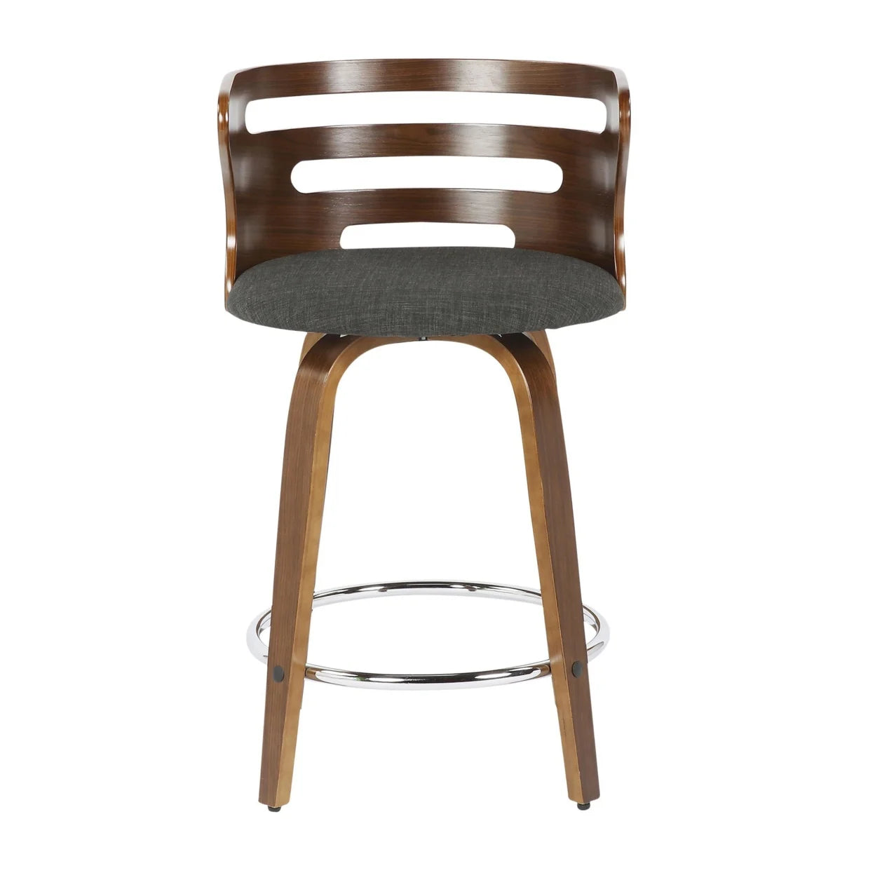 Mid-Century Modern Counter Stool With Swivel In Walnut And Charcoal Fabric - Set Of 2 J9933