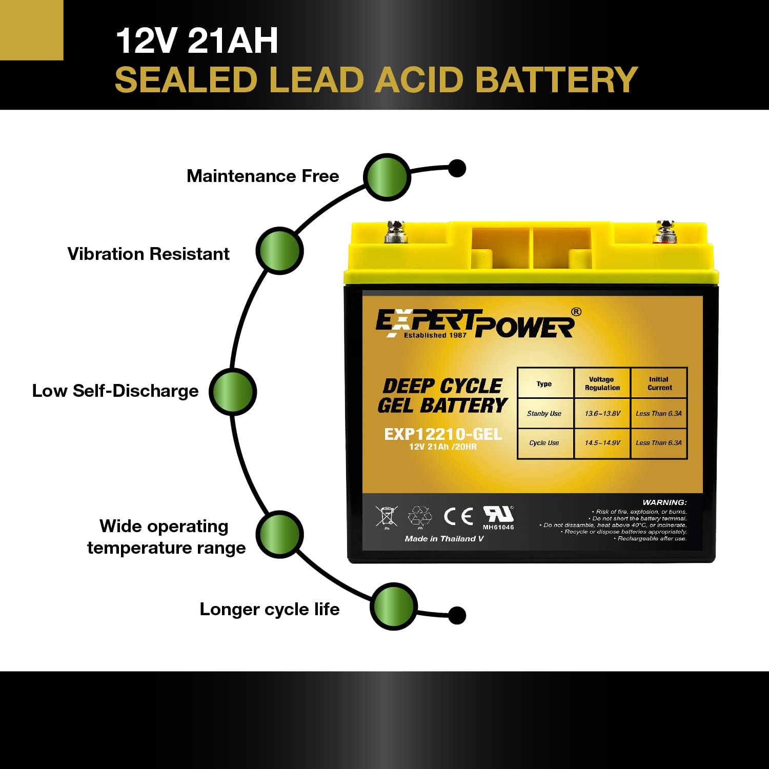 12V 21AH Gel Deep Cycle Battery Pack of 2 V60188