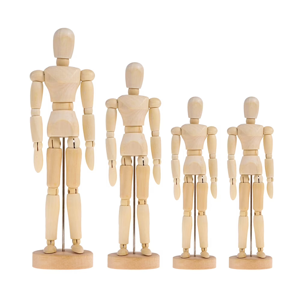 4Pcs Wooden 3D Movable Joint Puppet Ornaments U6508