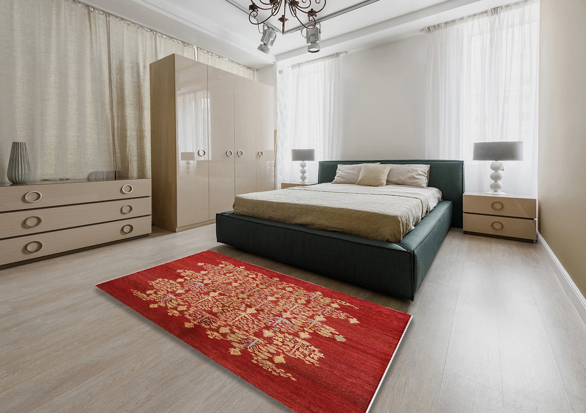 Red Oriental Rectangle Area Rug D9145