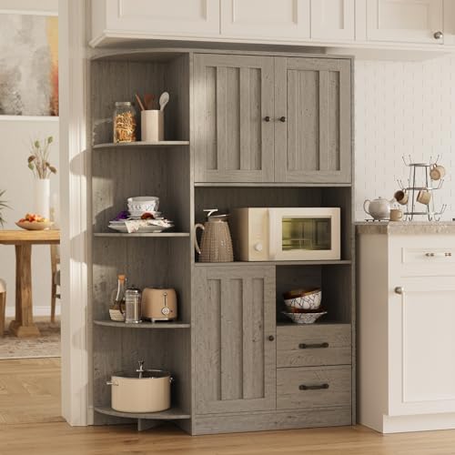 60.4" Farmhouse Kitchen Pantry Storage Cabinet with Doors and Adjustable Shelves Z21999