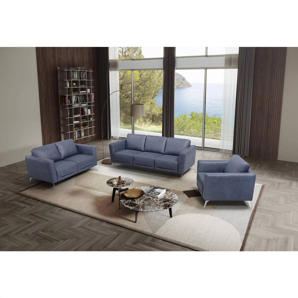 Blue Leather Sofa L6604