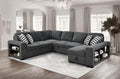 125'' U Shaped 7 Seat Sectional Sofa Couch with Cabinet, Sofa Bed with Storage Chaise and Pull-Out Couch Bed, Light Gray E1200