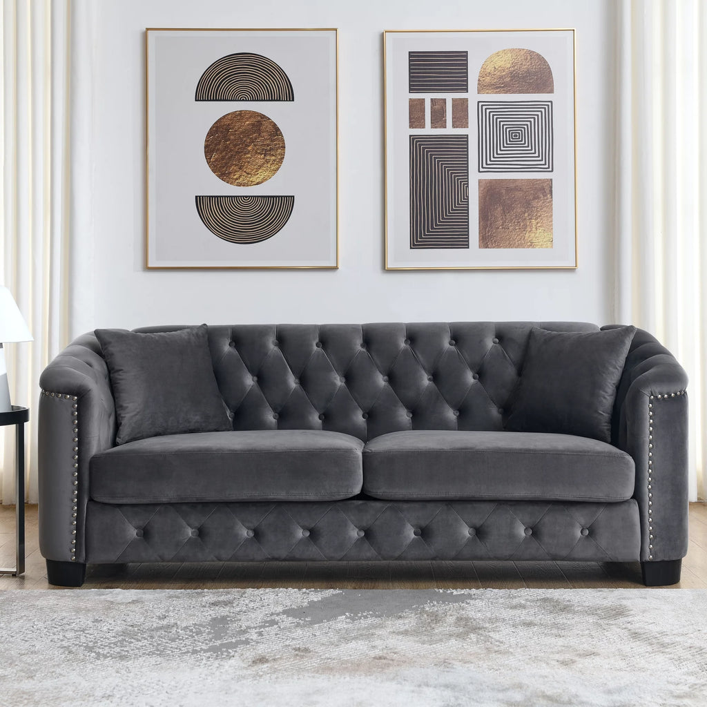 Grey Velvet 3-Seater Chesterfield Sofa F2005