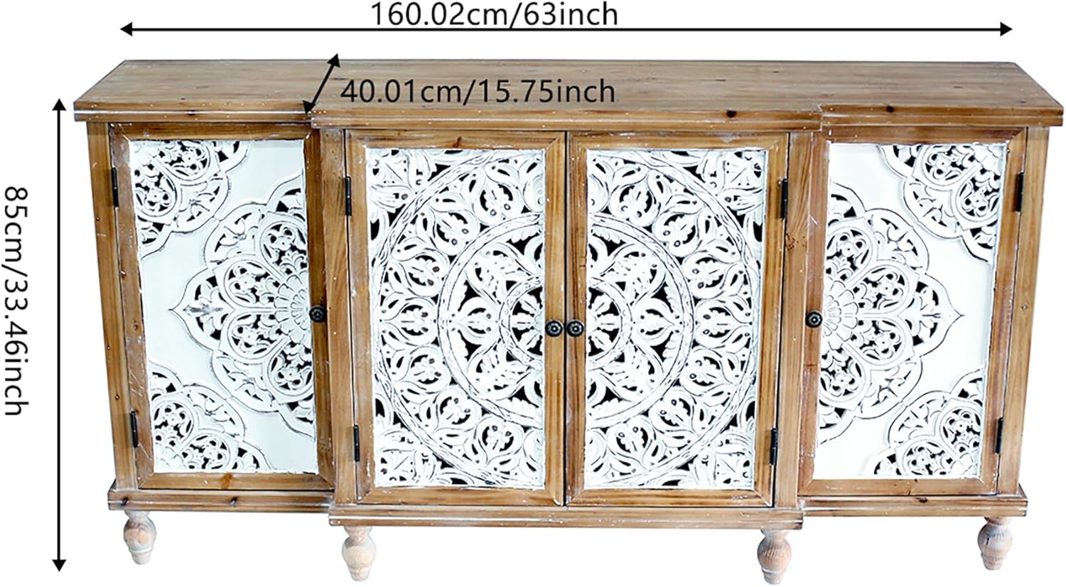 Natural Wood 4-Door Distressed Accent Cabinet with Adjustable Shelves F536827