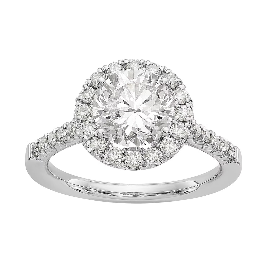 14 Karat White Gold Round Halo Moissanite Engagement Ring D833