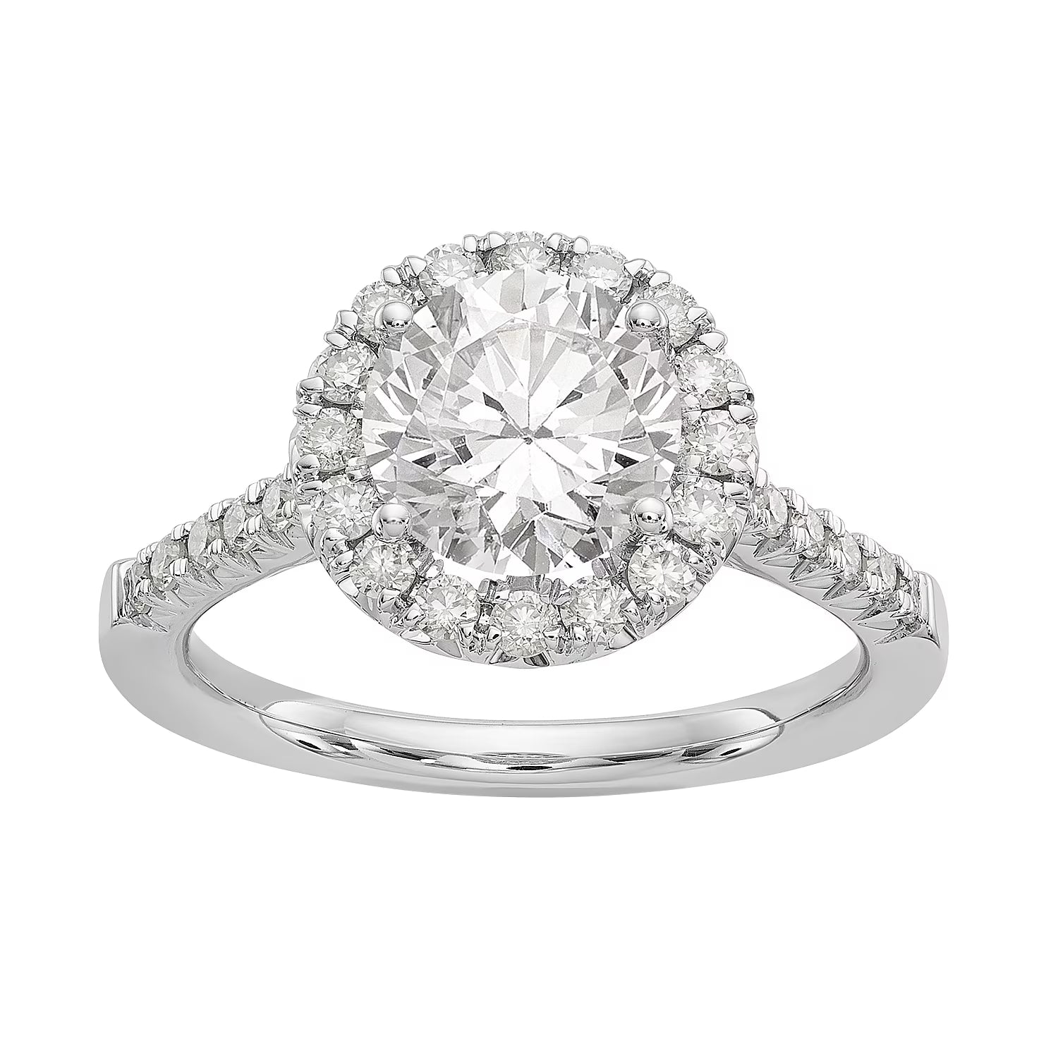 14 Karat White Gold Round Halo Moissanite Engagement Ring D833