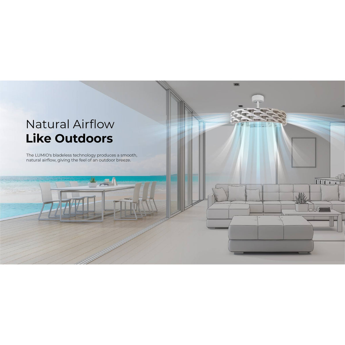 White 6 Speed Dimmable LED Bladeless Ceiling Fan H424
