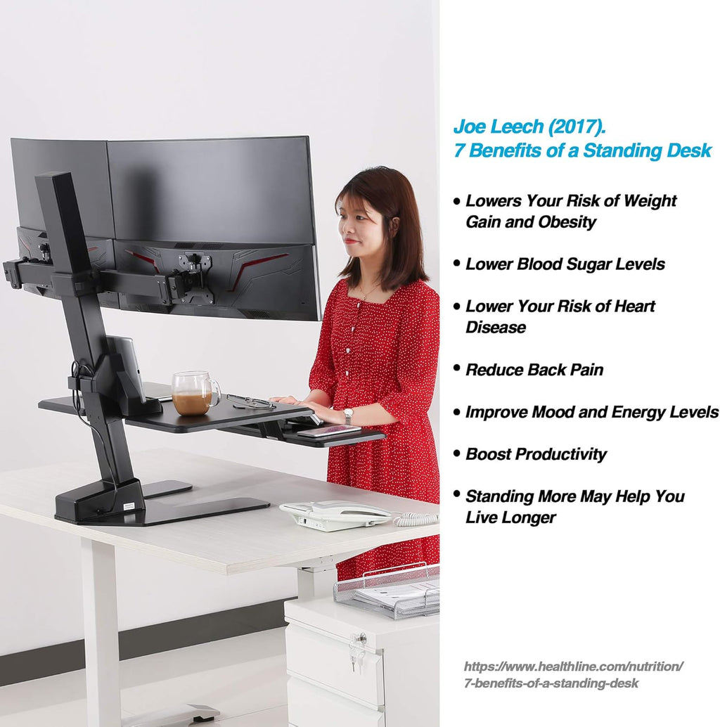 Dual 32" Monitor Electric Standing Desk with Keyboard Tray Extra Large 28"x 16" Tabletop Motorized Height Adjustable Sit to Stand Table N9119