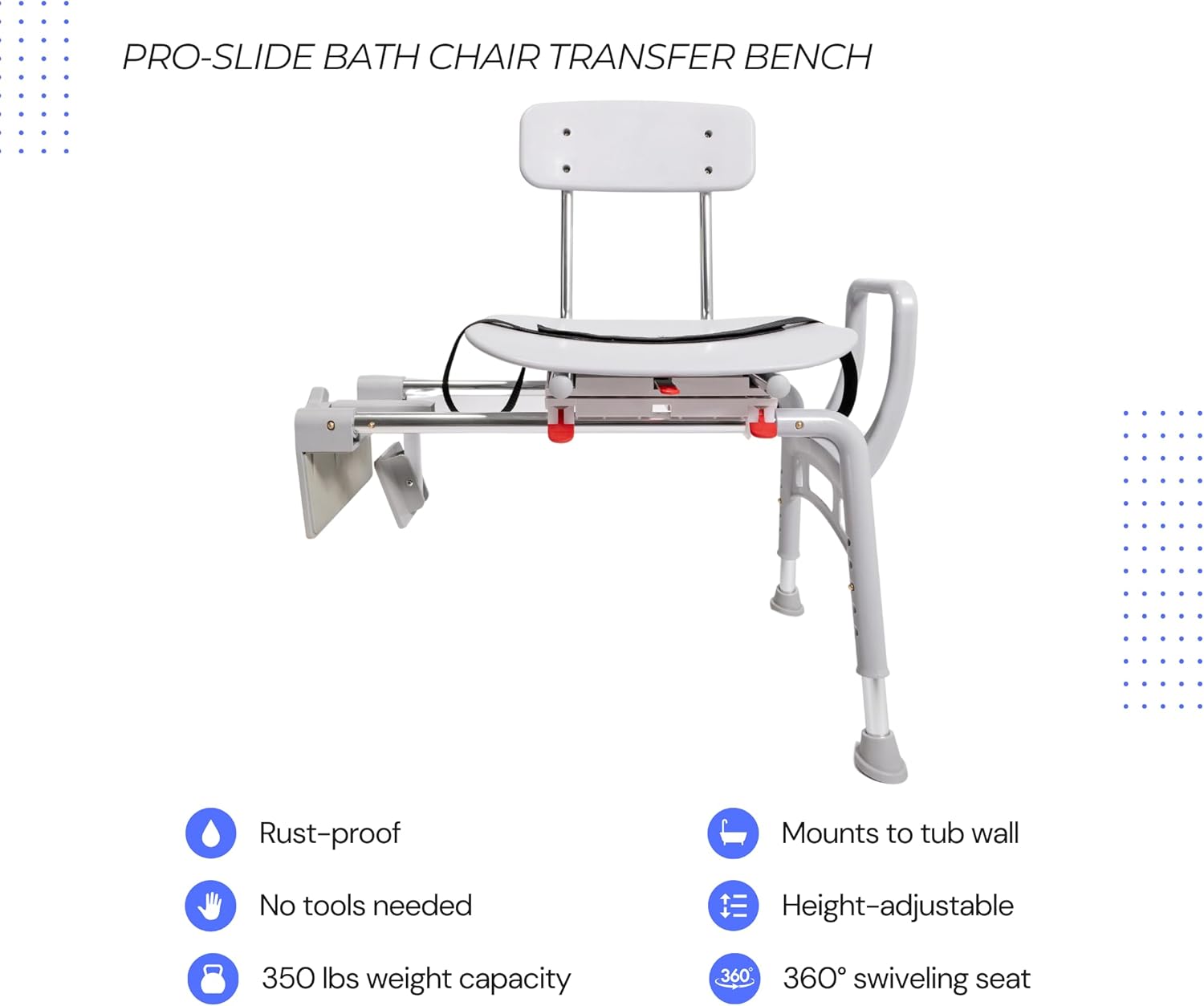 Tub-Mount Swivel Transfer Bench, 350 LBs Y61734