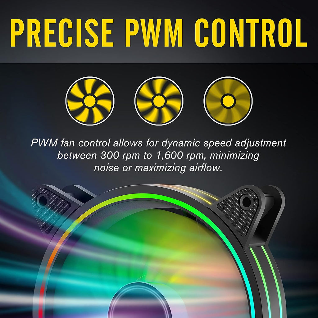 5 Pack 120mm RGB PWM Case Fan with Fan Hub U3826