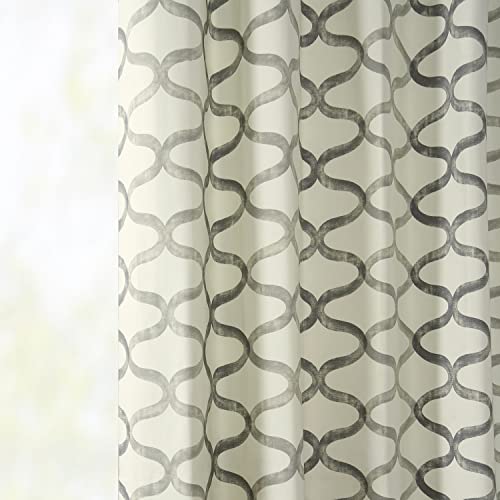Wavy Silver Grey Grommet Geometric Printed Cotton Curtains 108 Inches Long 1 Panel H662