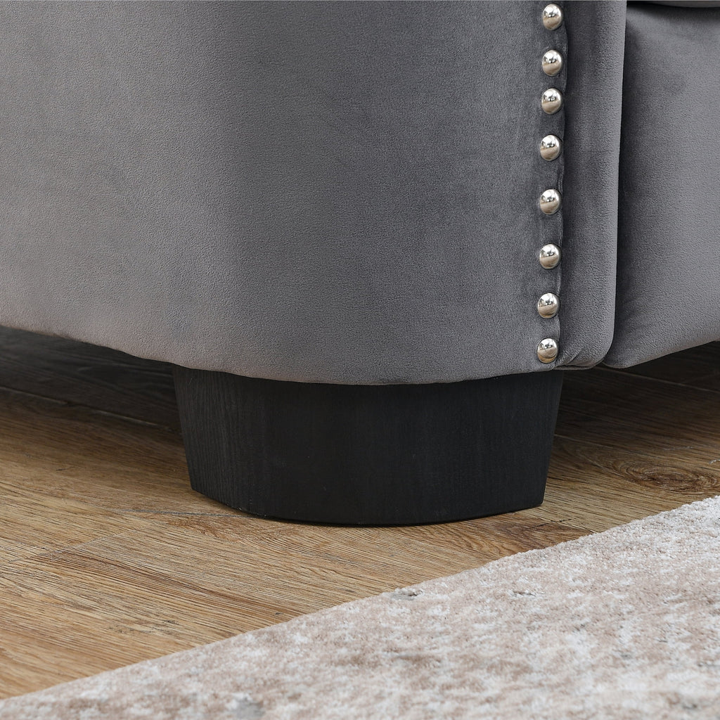 Grey Velvet 3-Seater Chesterfield Sofa F2005