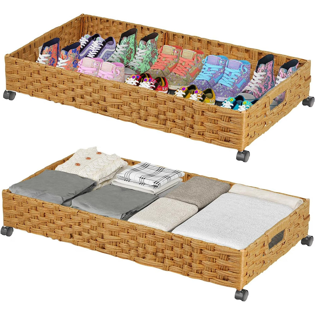 2 Pack 31.5in Rolling Rattan Under Bed Storage Bins K185582