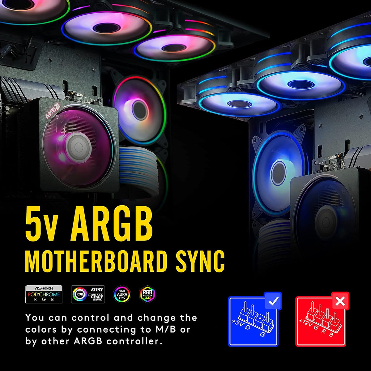 5 Pack 120mm RGB PWM Case Fan with Fan Hub U3826