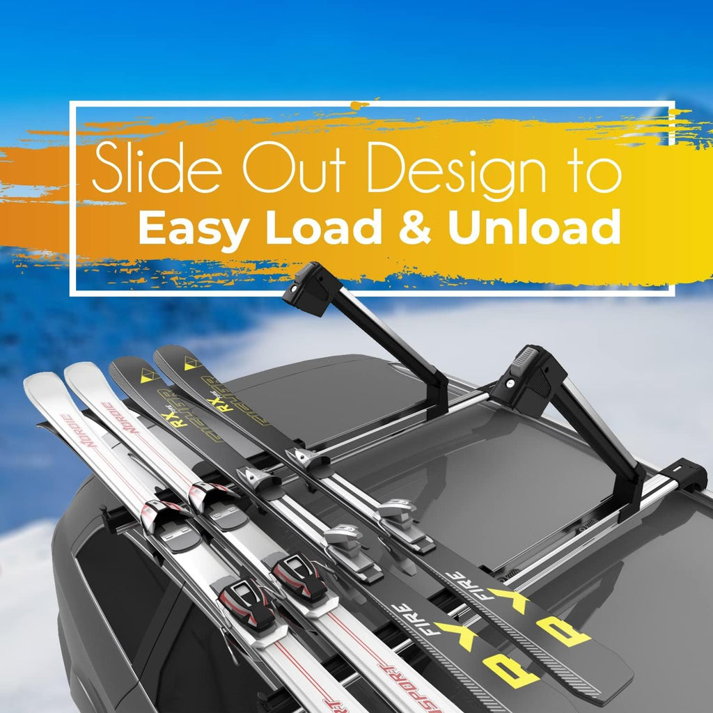 Universal Ski & Snowboard Car Rack with Anti-Theft Lock, 35 Fits Up to 6 Pairs of Skis or 4 Snowboards C127