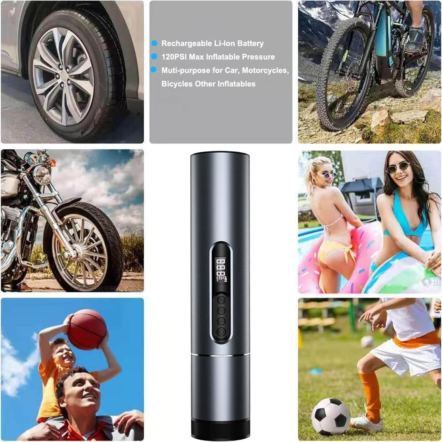 Handheld Air Compressor Portable Inflator, 6600mAh Rechargeable 120PSI Tire Pump with LED Display F137