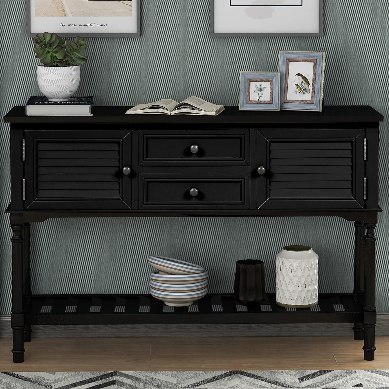 Light Green 6 Drawers Sideboard Console Table with Cabinet and Bottom Shelf S7722