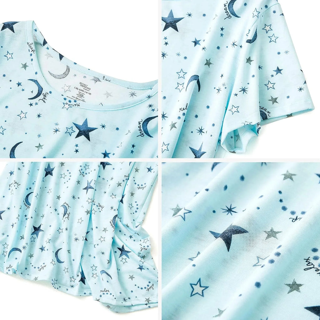 Women's Cotton Sleepshirt Short Sleeve Nightgown Blue Moon 2XL M2713