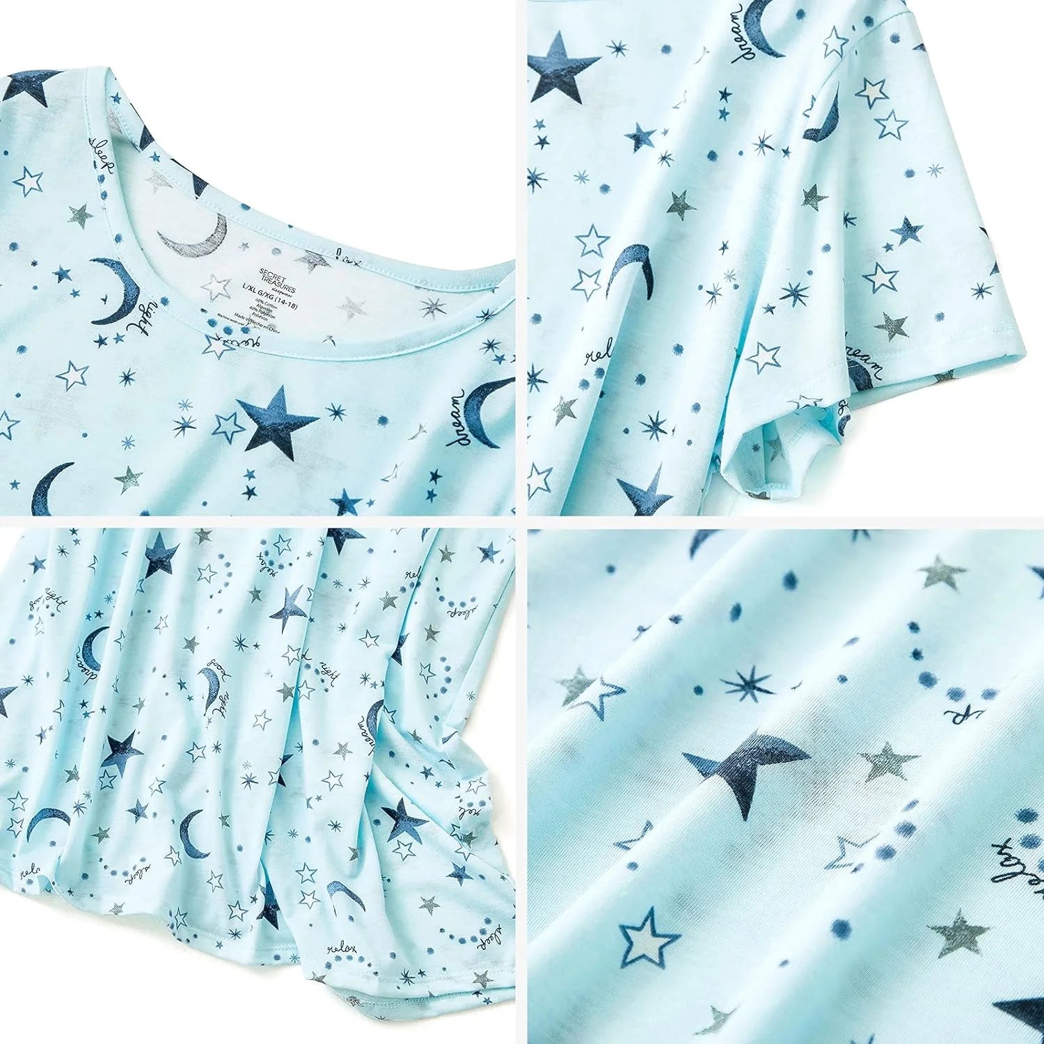Women's Cotton Sleepshirt Short Sleeve Nightgown Blue Moon 2XL M2713