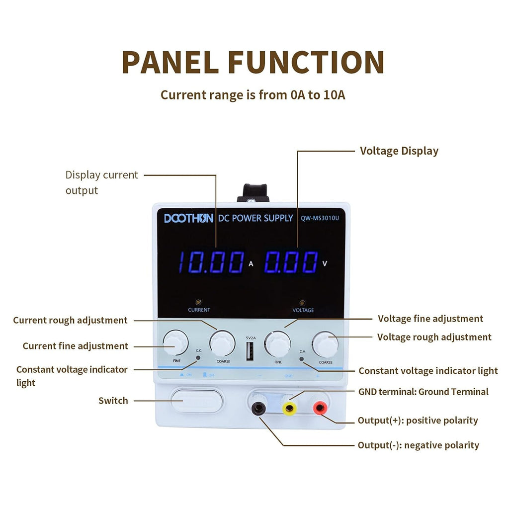 DC Power Supply Variable Adjustable Switching Regulated Bench Power Supply, 3-Digit LED Display, 5V/2A USB Interface, Alligator Test Line, American Power Cord, 30V/10A, Pack of 2 V519