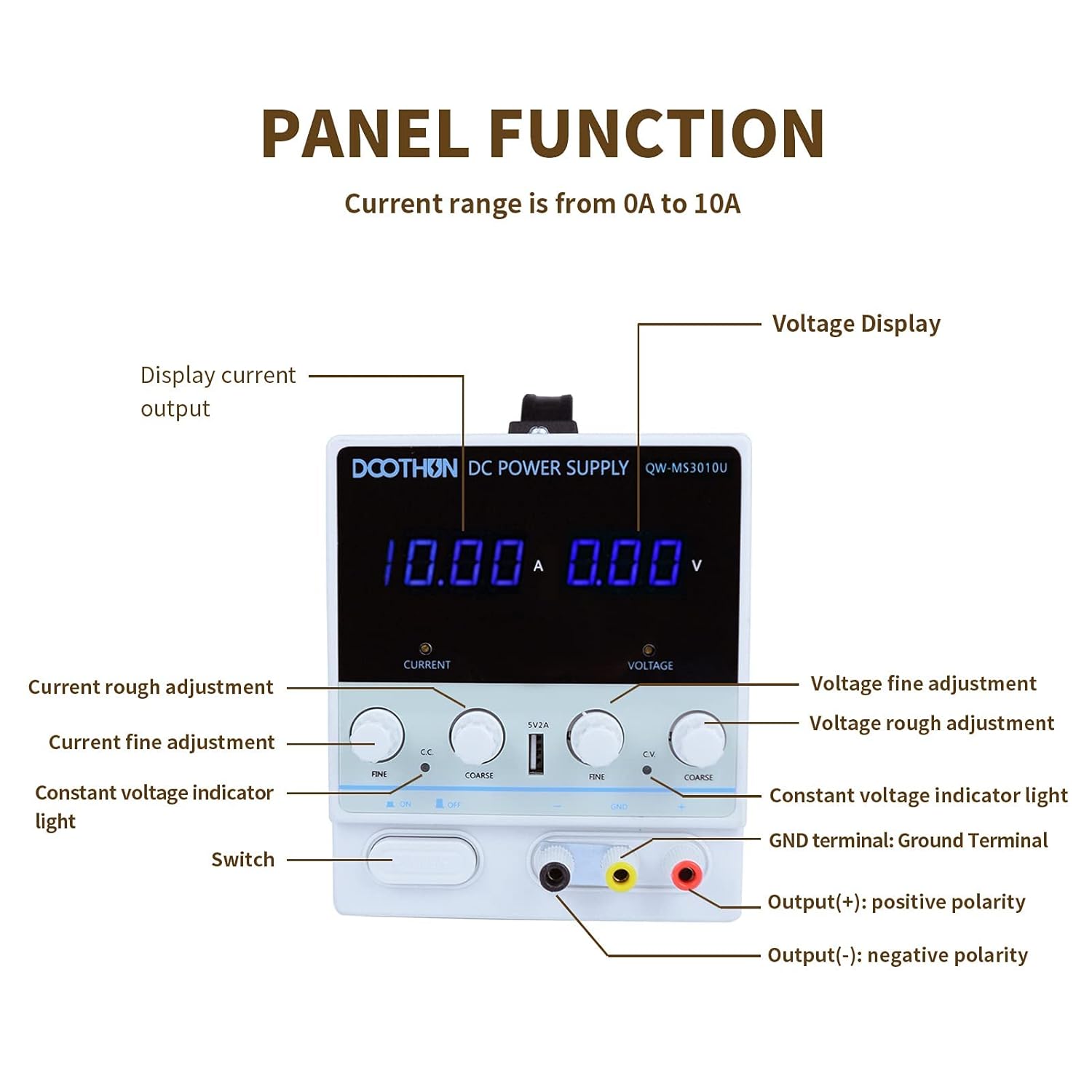 DC Power Supply Variable Adjustable Switching Regulated Bench Power Supply, 3-Digit LED Display, 5V/2A USB Interface, Alligator Test Line, American Power Cord, 30V/10A, Pack of 2 V519