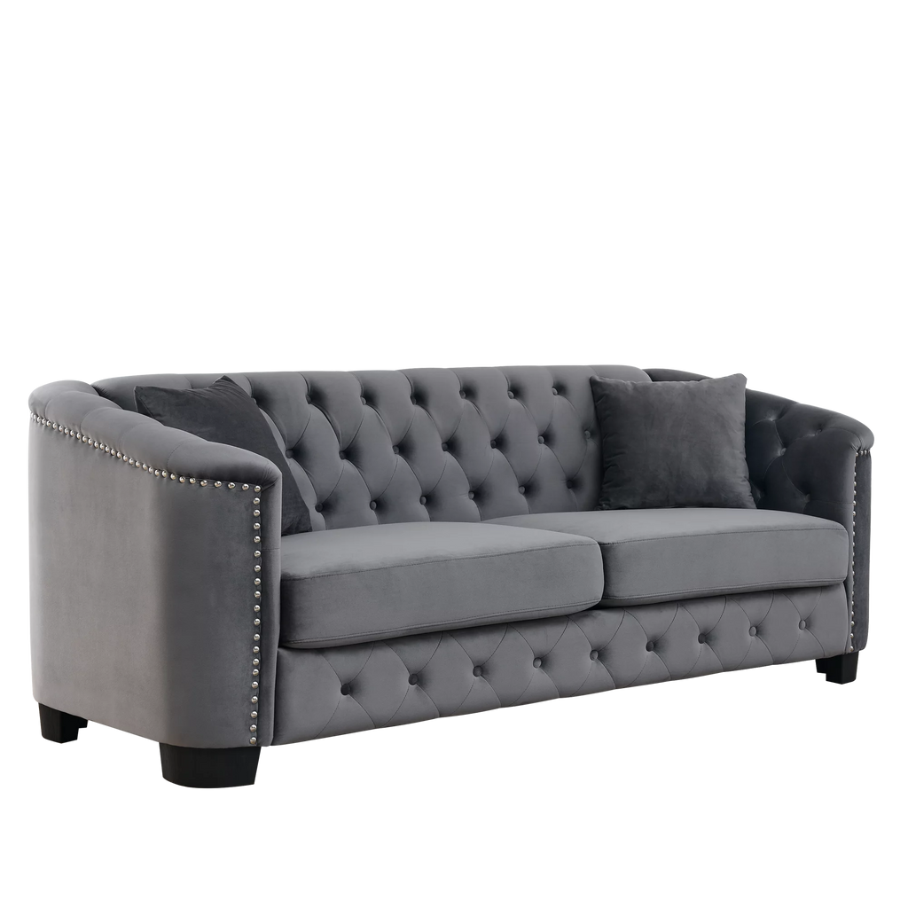 Grey Velvet 3-Seater Chesterfield Sofa F2005