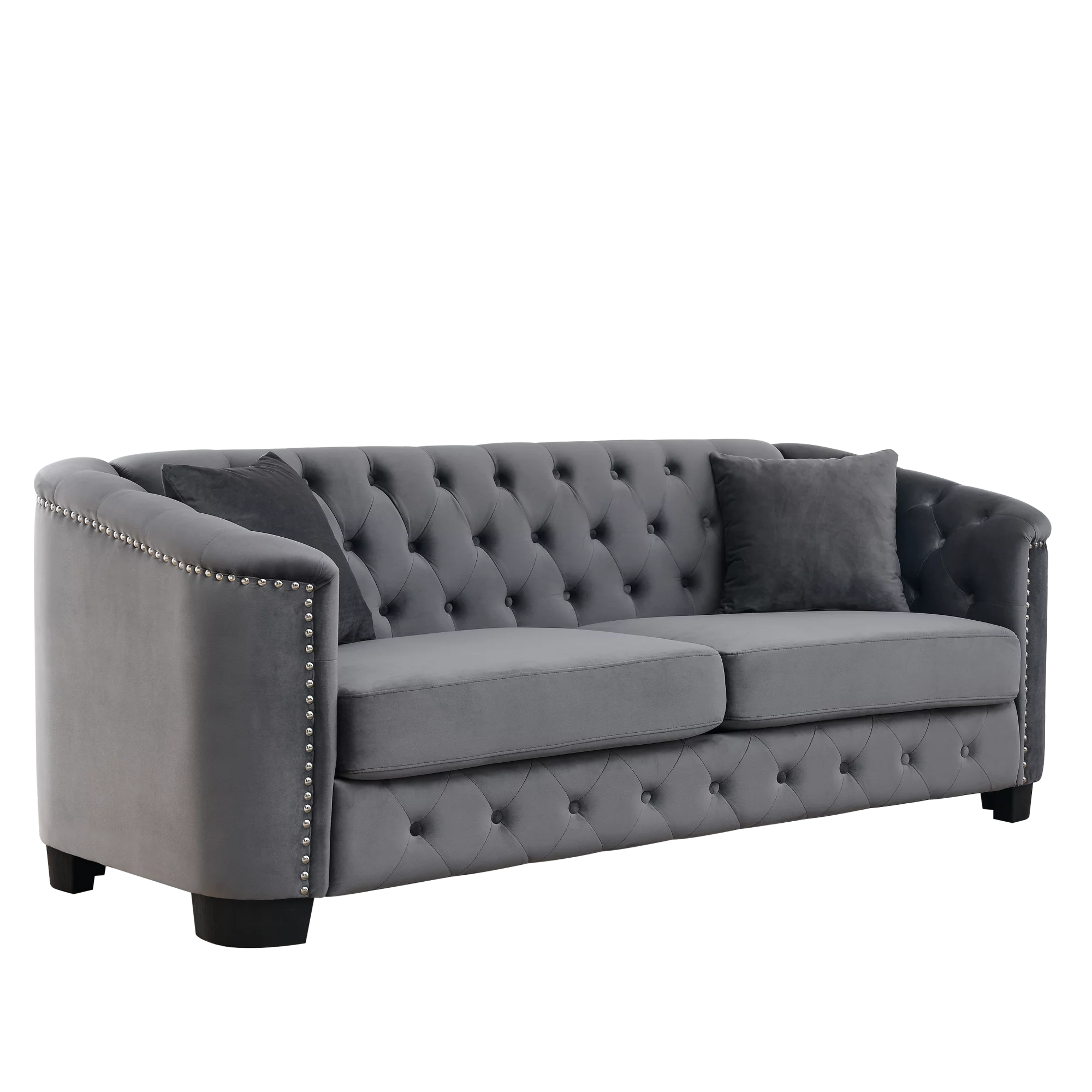 Grey Velvet 3-Seater Chesterfield Sofa F2005