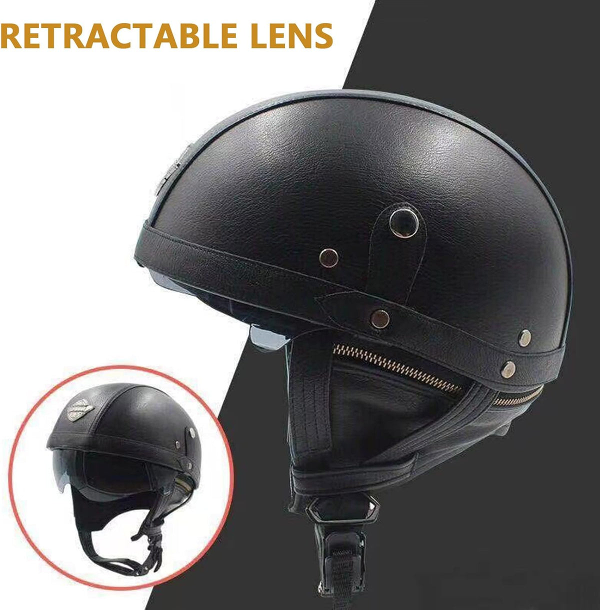 Brown Retro Open Face Leather Motorcycle Helmet DOT Certified Q66470