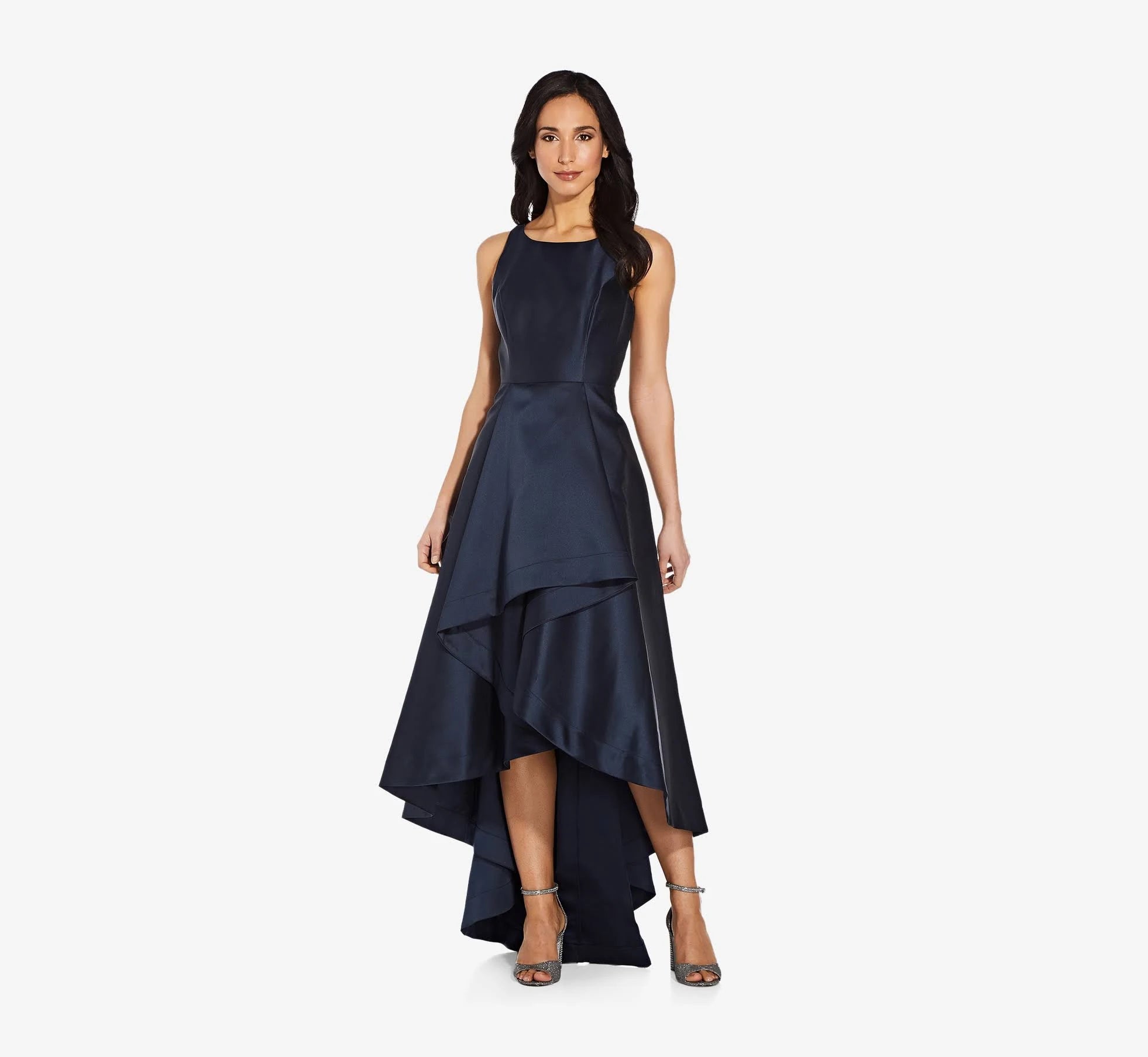 Navy High Low Mikado Gown J1560