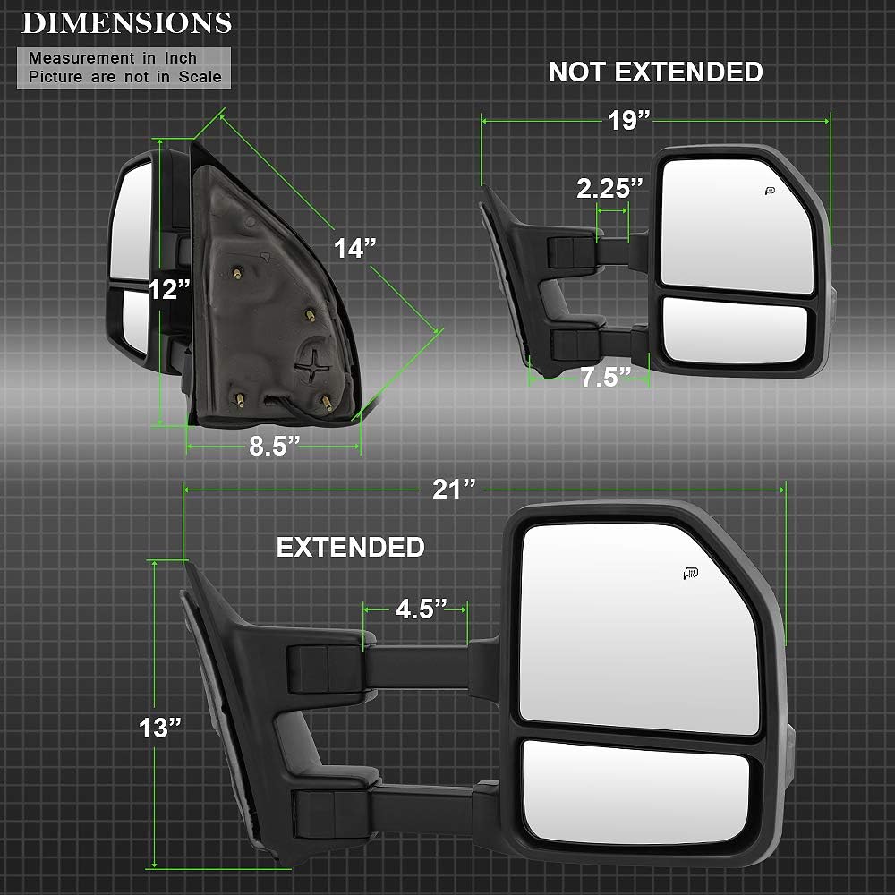 Telescoping Power Heat Signal Towing Mirrors for Ford F250 F350 F450 O2240