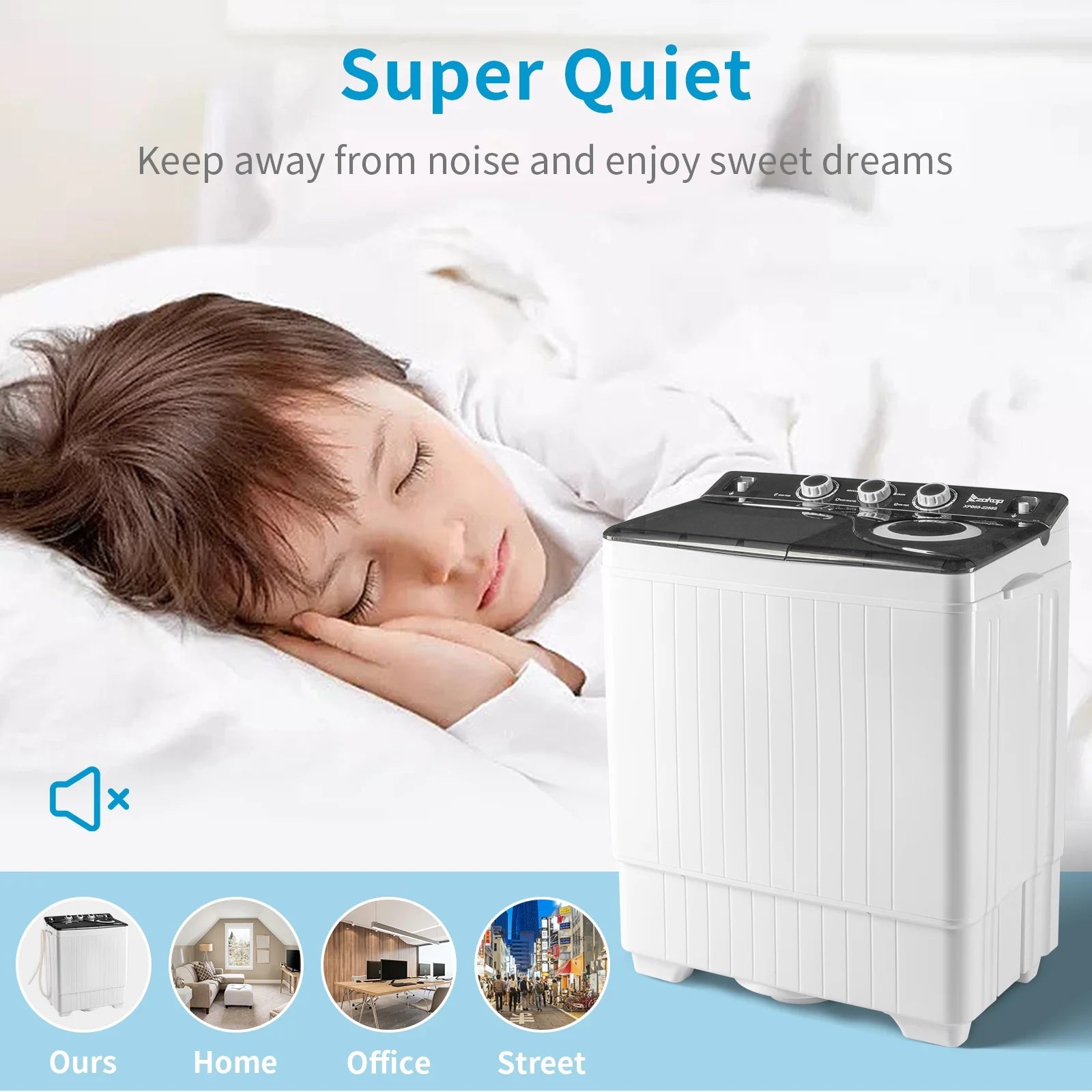 Semi-automatic Twin Tub Washing Machine with Built-in Drain Pump, White&Black S4765