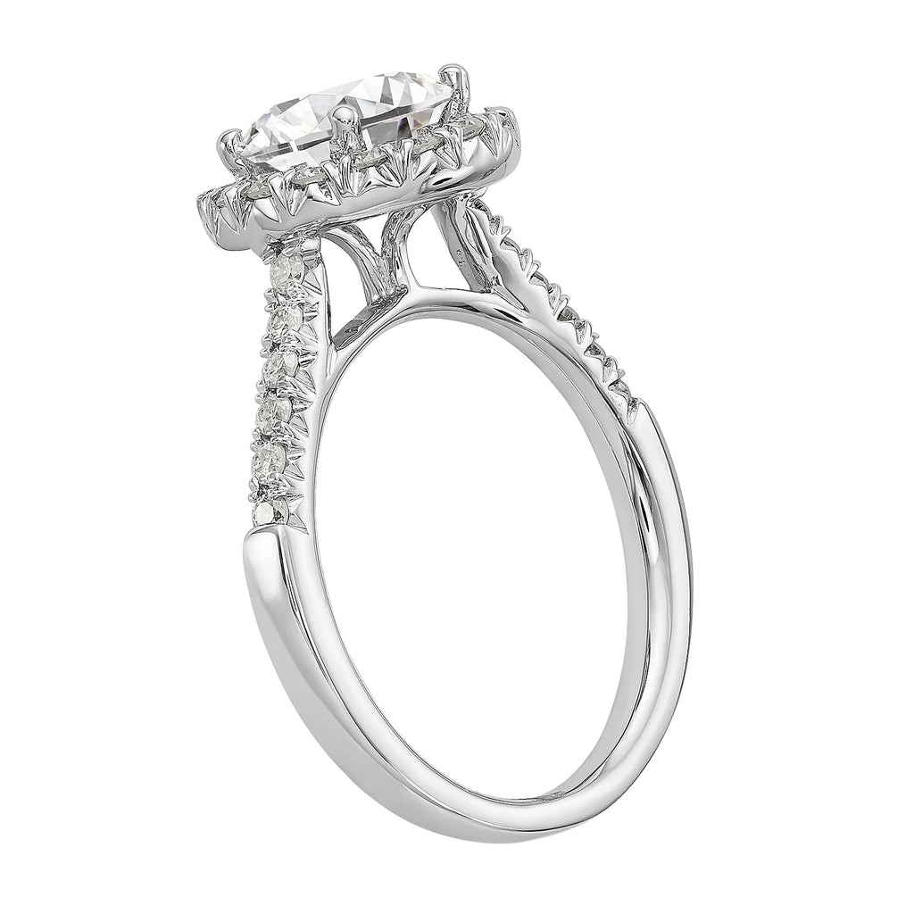 14 Karat White Gold Round Halo Moissanite Engagement Ring D833