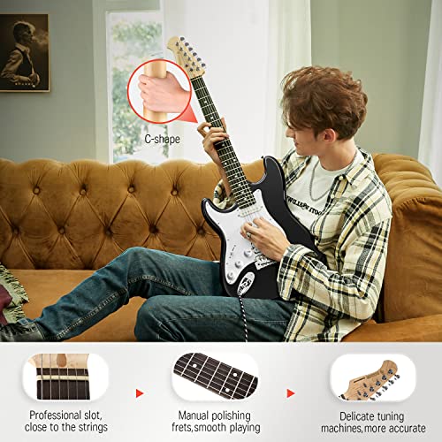 Black HSS Solid Body Electric Guitar with Amplifier, Bag, Tuner, Capo, Strap, Cable, Picks W801403