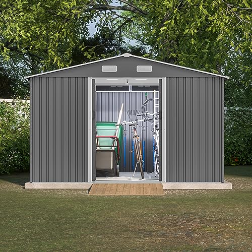 Black Heavy-Duty Outdoor Metal Storage Shed with Floor Base C84299