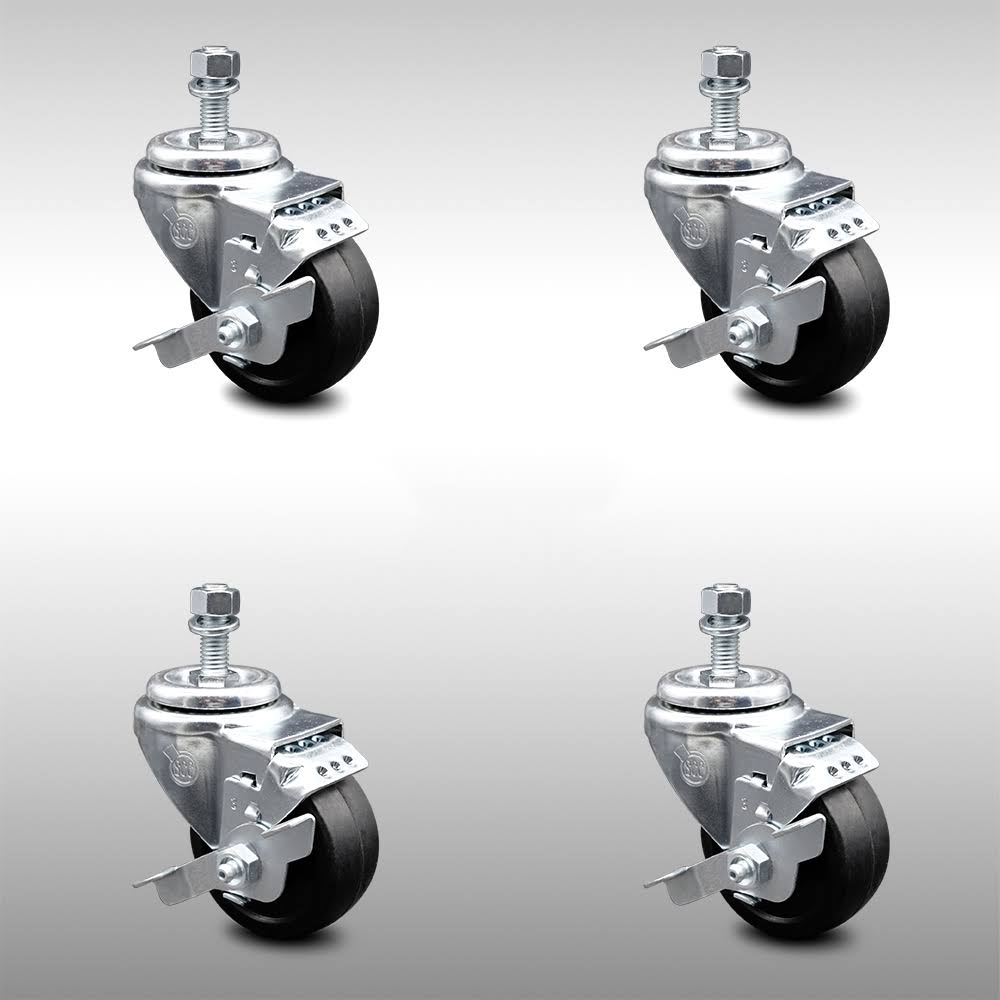 3 inch Soft Rubber Wheel Swivel Caster Set Brake T167