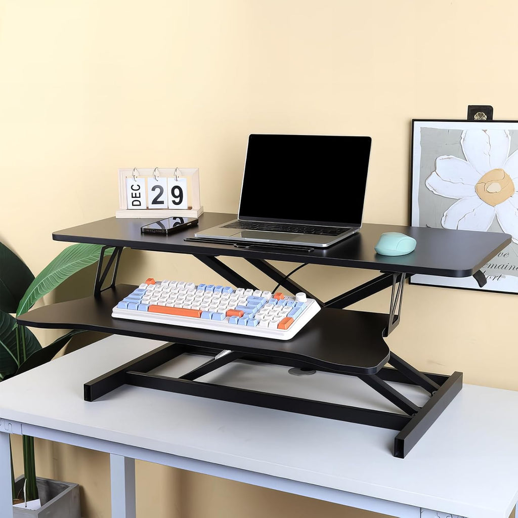 32" Height Adjustable Dual-Layer Standing Desk Converter with Keyboard Tray B559