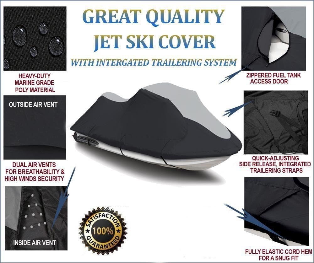 Black/Grey Heavy-Duty PWC Jetski Watercraft Cover W585