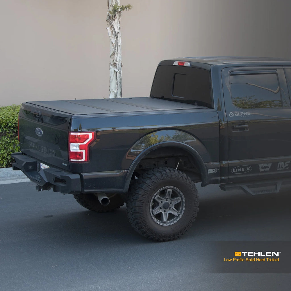 Low Profile Hard Aluminum Tri-Fold Tonneau Cover Matte Black L484