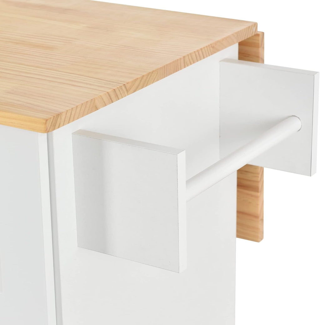 White Kitchen Island with 3 Drawers and Rolling Cart Z635452