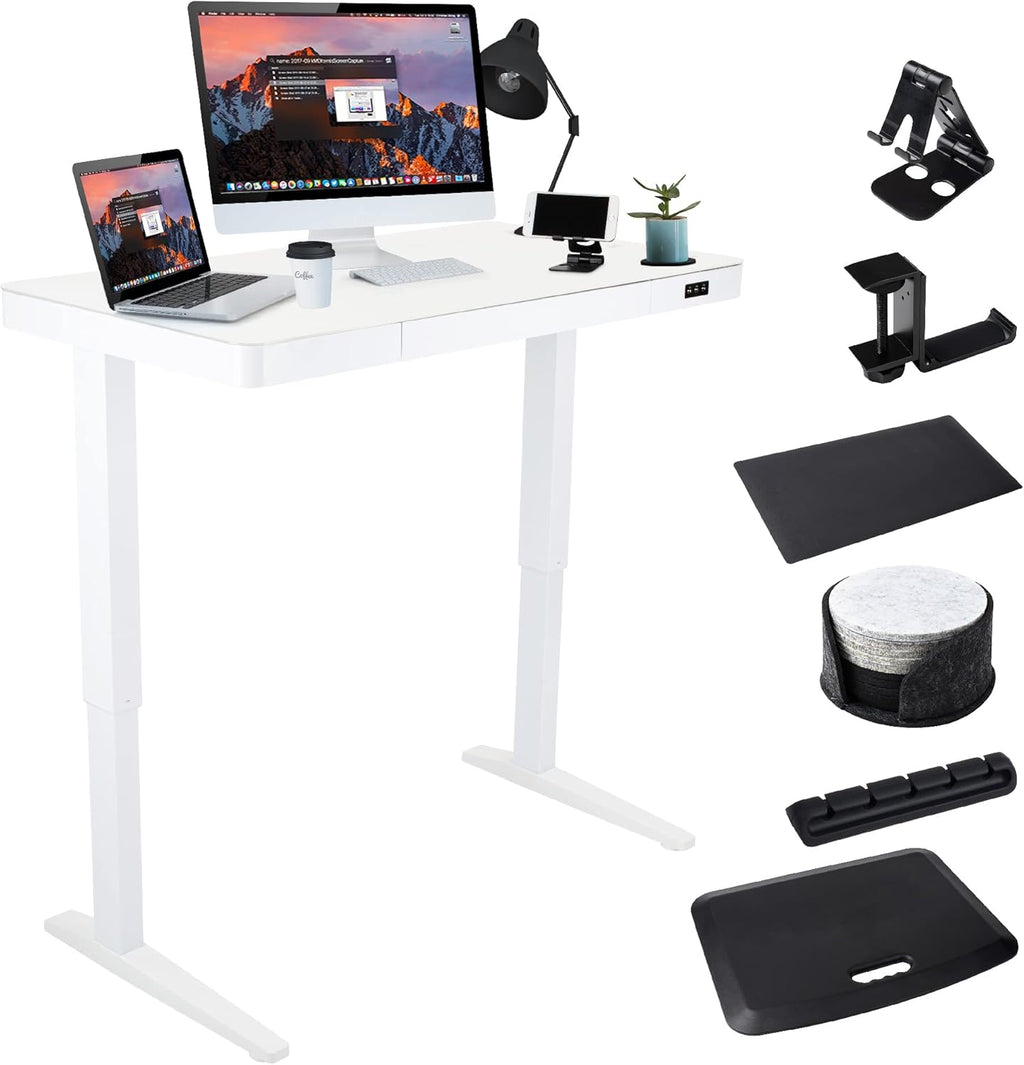 Electric Standing Desk 23x 47 Motorized Height Adjustable Table with USB Ports and Drawer Y7034