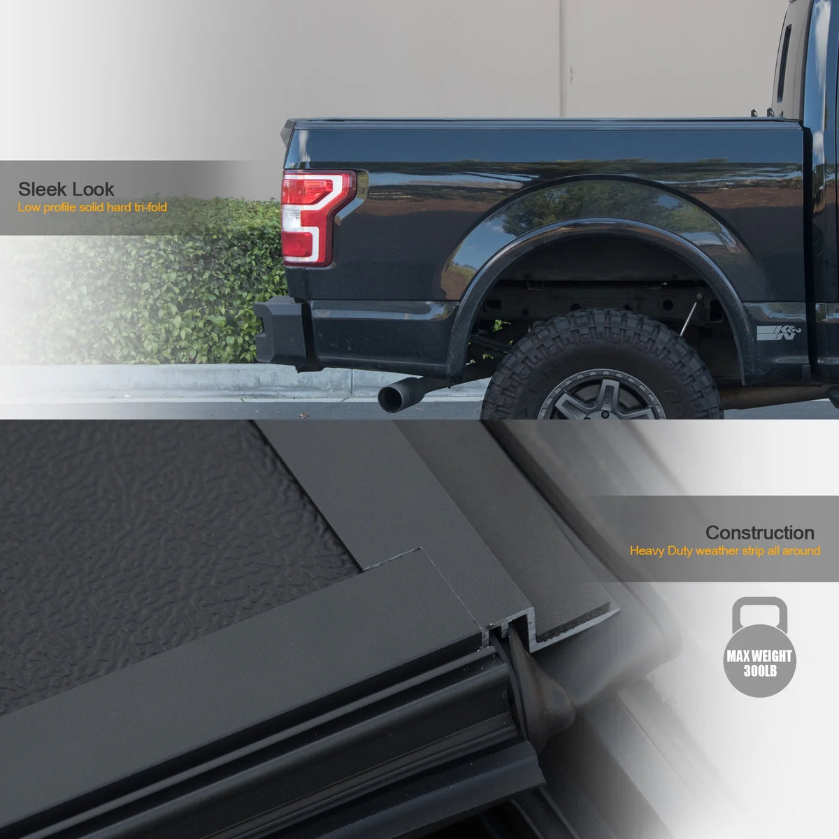 Low Profile Hard Aluminum Tri-Fold Tonneau Cover Matte Black L484