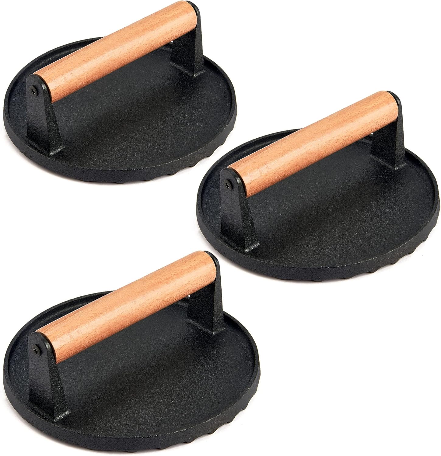 Cast Iron Burger Press Set of 2, 7 Inch Round with Wooden Handle H95003