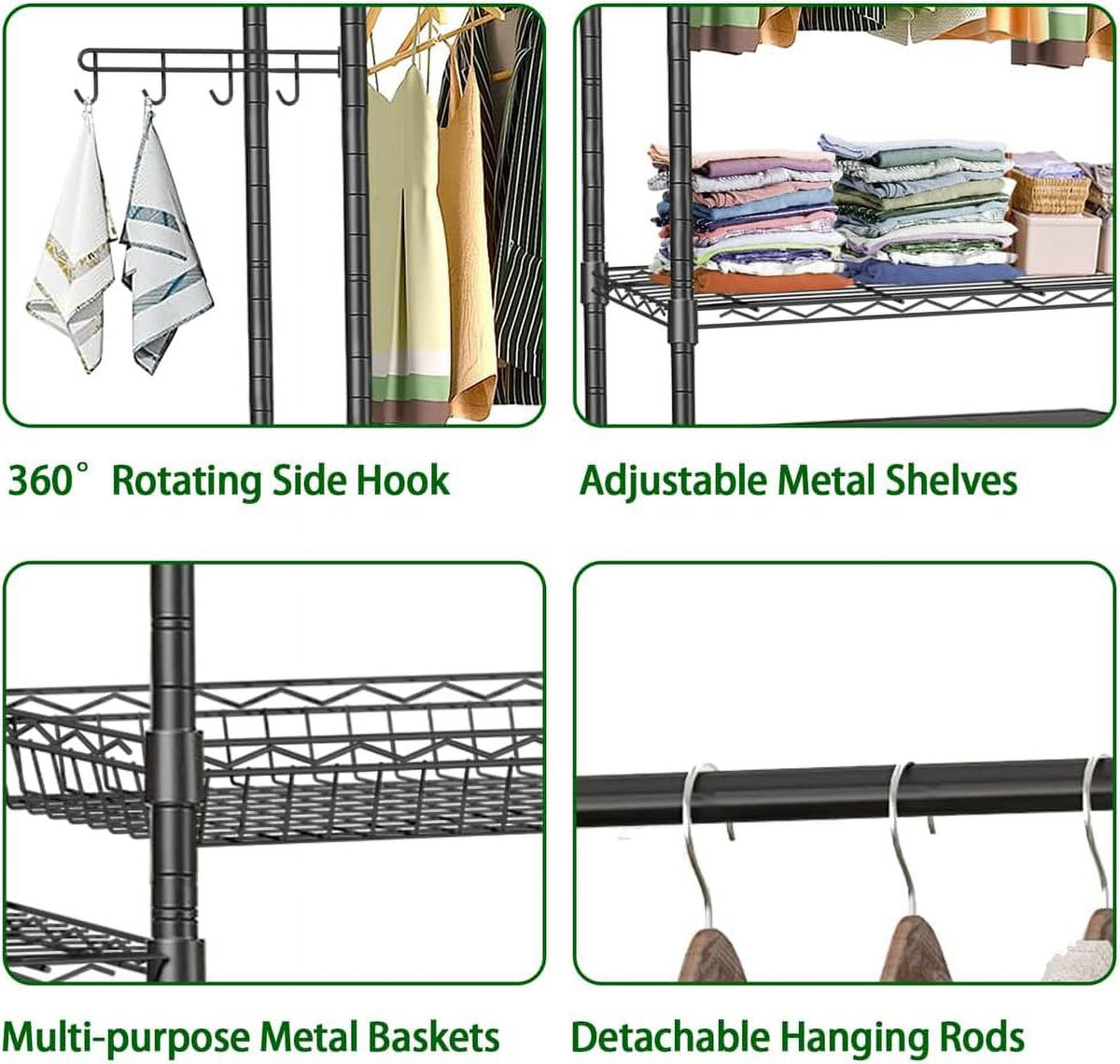 Black 4 Tier Clothes Drying Rack with Adjustable Shelves M43959
